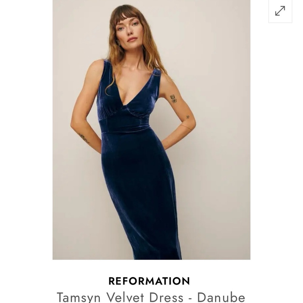 Reformation Tamsyn Velvet Midi Dress - Danube Blue